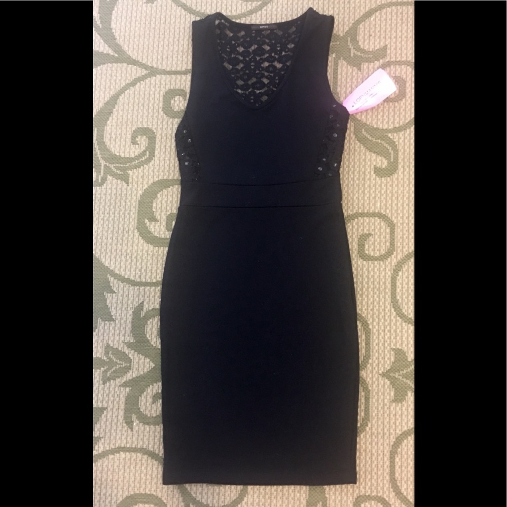 NWT Black Bodycon  Dress w/Bace Lace  Detail